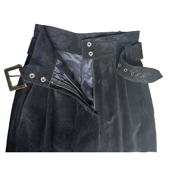 Vintage Wilsons 8 Suede Leather Tapered Y2K 90s Pants High Waist Belted Black - Picture 4 of 7